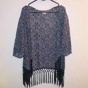 Navy Kimono with Fringe Bottom